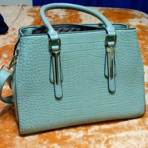 Ostrich Handbag Seafoam Green Gold Accent
